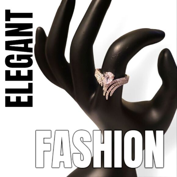 Size 9 Wing angel ring  with Inlaid Zircon White and diamond Plated - Picture 6 of 14